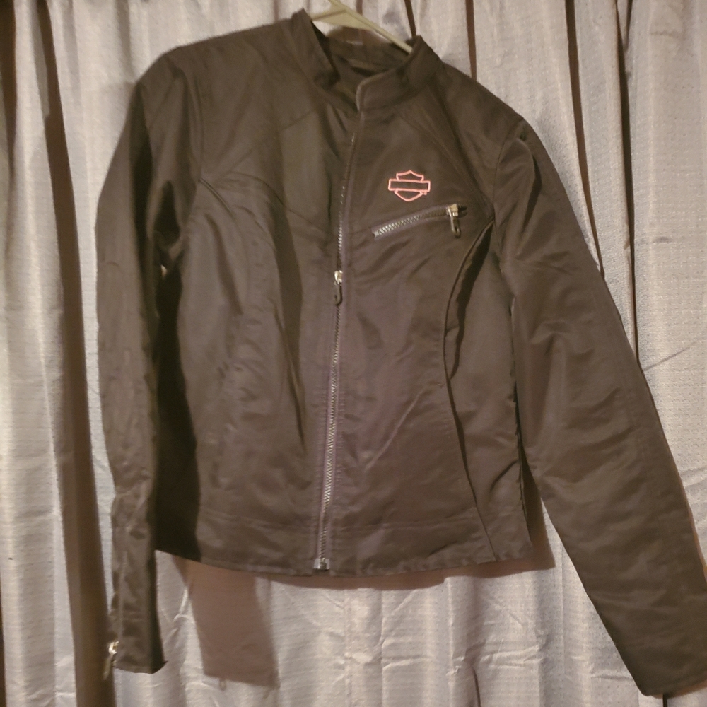 Black and pink embellished harley Davidson jacket
